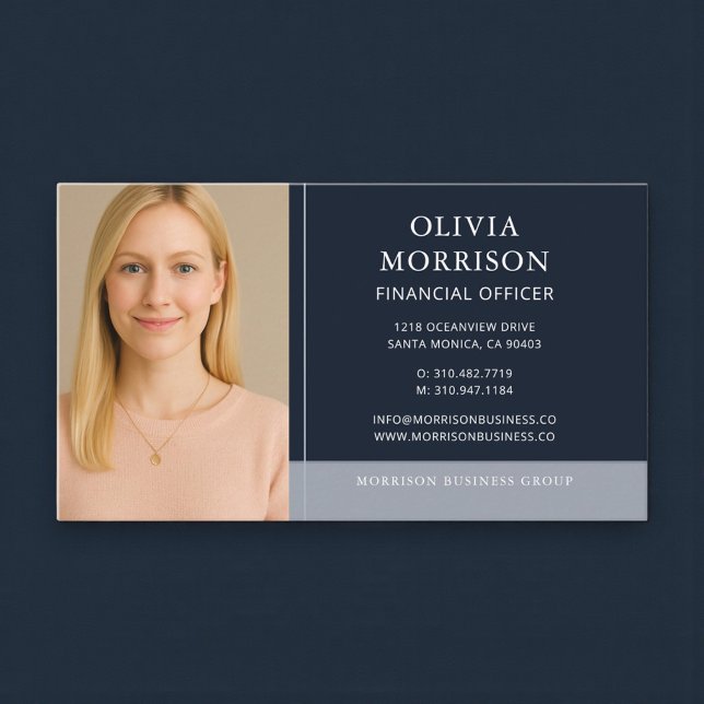 Financial Officer Photo Navy Blue  Business Card (Creator Uploaded)