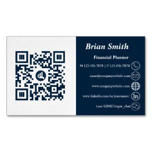 Financial Planner QR Code Blue Magnetic Business Card