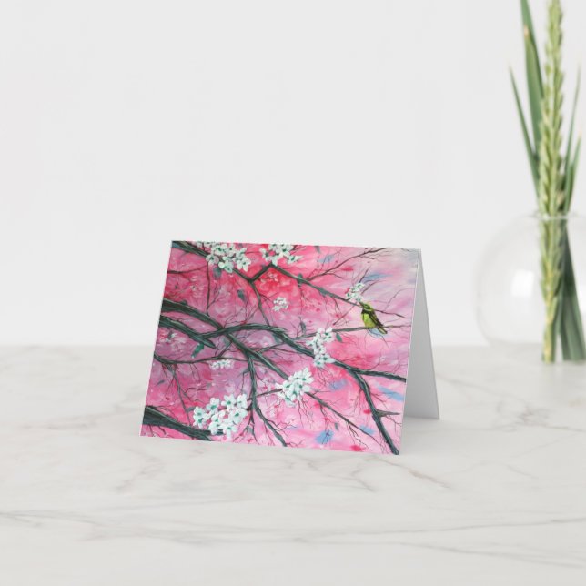 Finch Amongst the Cherry Blossoms Note Card (Front)