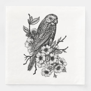 Finch on cherry branch napkin