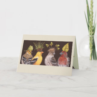 Finches on green hat night card