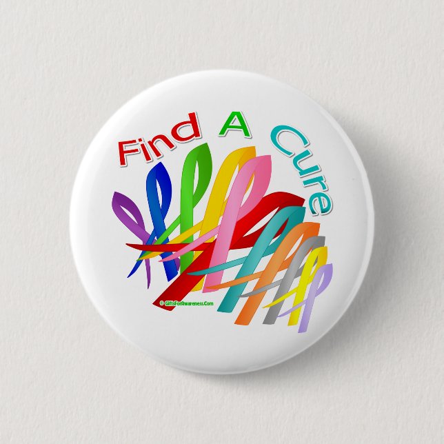 Find A Cure Colourful Cancer Ribbons 6 Cm Round Badge (Front)