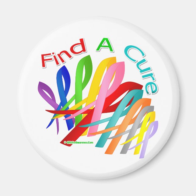 Find A Cure Colourful Cancer Ribbons Magnet (Front)