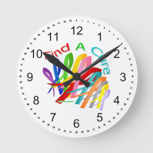 Find A Cure Colourful Cancer Ribbons Round Clock