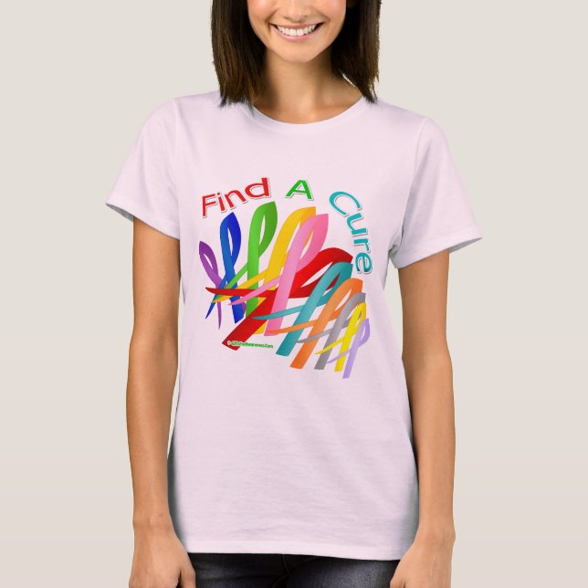 Find A Cure Colourful Cancer Ribbons T-Shirt (Front)