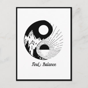 Find Balance Zen Yin Yang Black White Postcard