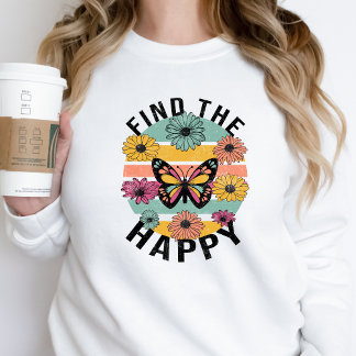 Find Happy Graphic Sweatshirt for Women Vintage