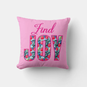Find JOY Word Art in Fuchsia Pink and Teal Green Cushion