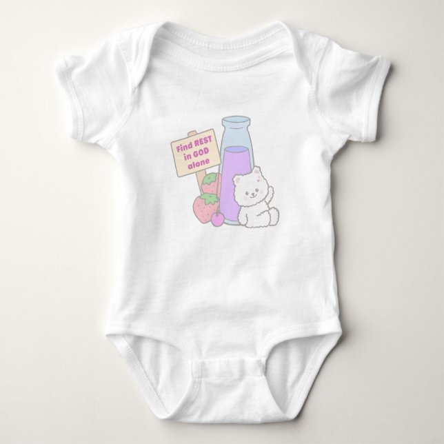 Find Rest in God with Cute Bear Design Baby Bodysuit (Front)