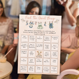 Find The Guest Baby Shower Clothesline Bingo Card
