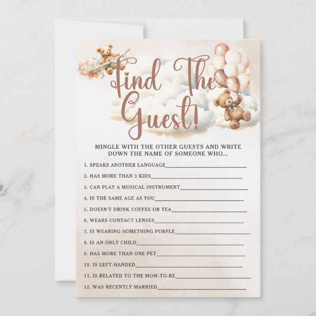FIND THE GUEST Baby Shower Game Cute Bear Invitation (Front)
