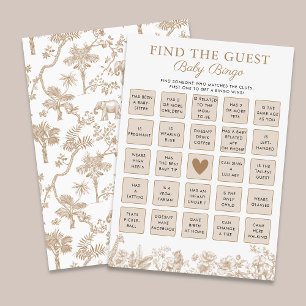 Find The Guest Baby Shower Safari Bingo Game Card