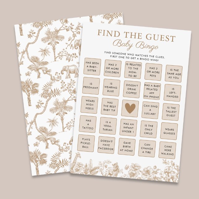 Find The Guest Baby Shower Safari Bingo Game Card (Find The Guest Baby Shower Safari Bingo Game Card)