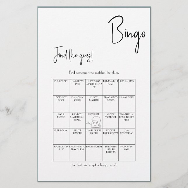 Find the Guest Bingo Shower Game Flyer (Front)