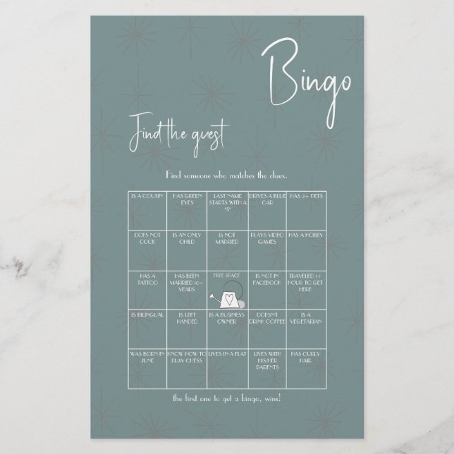 Find the Guest Bingo Shower Game Flyer (Front)