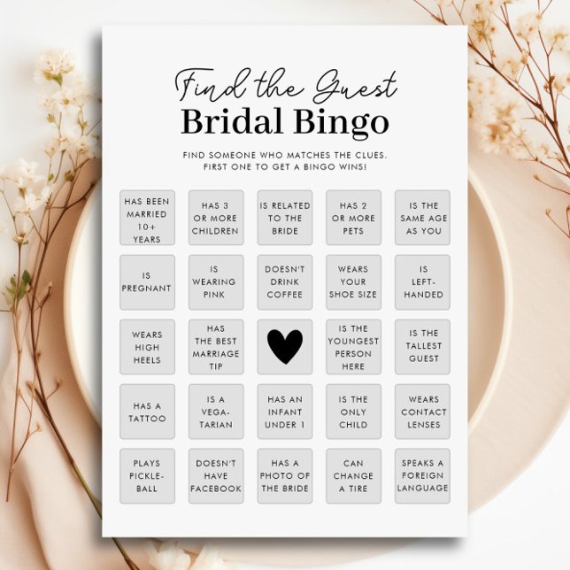 Find The Guest Bridal Shower Bingo Game Card (Find The Guest Bridal Shower Bingo Game Card)