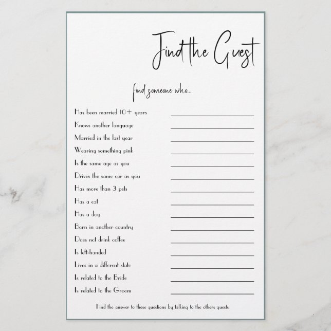 Find the Guest Game Card Flyer (Front)