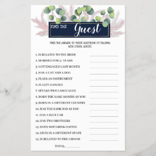 Find the Guest Pampas Grass Bridal Shower GameCard Flyer