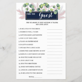 Find the Guest Pampas Grass Bridal Shower GameCard Flyer
