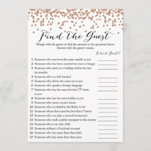 Find the Guest Rose Gold Bridal Shower Game 5x7 Invitation