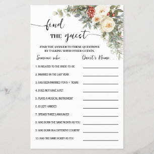 Find the Guest Winter Bridal Shower Game Card