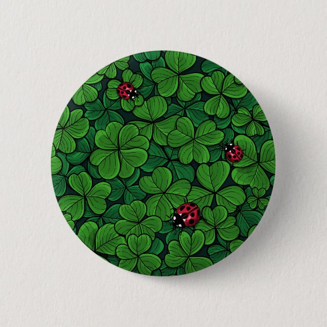 Find the lucky clover 6 cm round badge (Front)