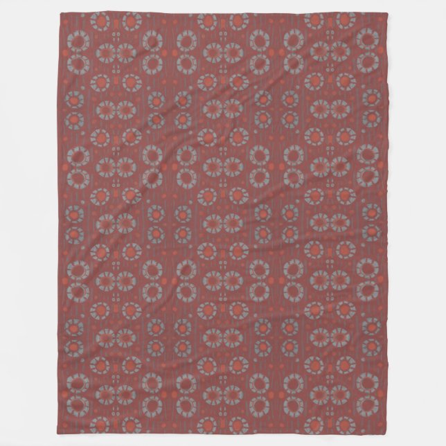 Find the Rabbit, rustic pattern, grey & terracotta Fleece Blanket (Front)