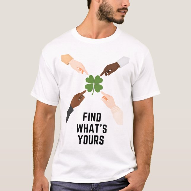 Find Whats Yours Minimal Lucky Clover Mens T Shirt (Front)