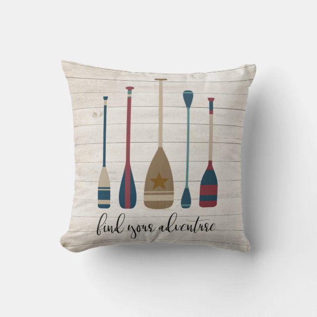 Find Your Adventure Coastal Beach Lake Oars Cushion (Front)