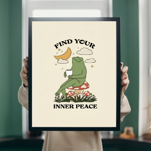 Find Your Inner Peace Frog Mushroom Coffee Poster