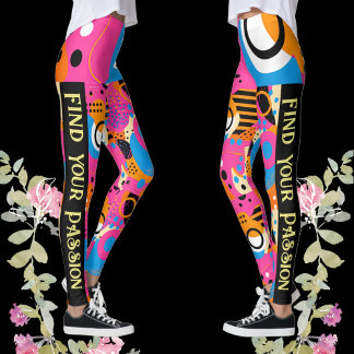 Find Your Passion Quote Pop Art Abstract Pattern Leggings