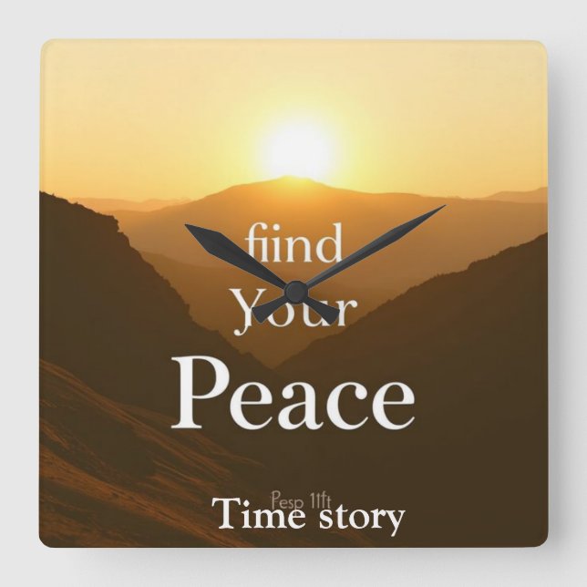 Find Your Peace" Serene Mountain Landscape Wall Cl Square Wall Clock (Front)