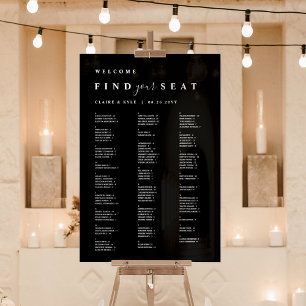 Find Your Seat Black Alphabetical Seating Acrylic Sign