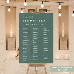 Find Your Seat Deep Green Alphabetical Seating Acrylic Sign