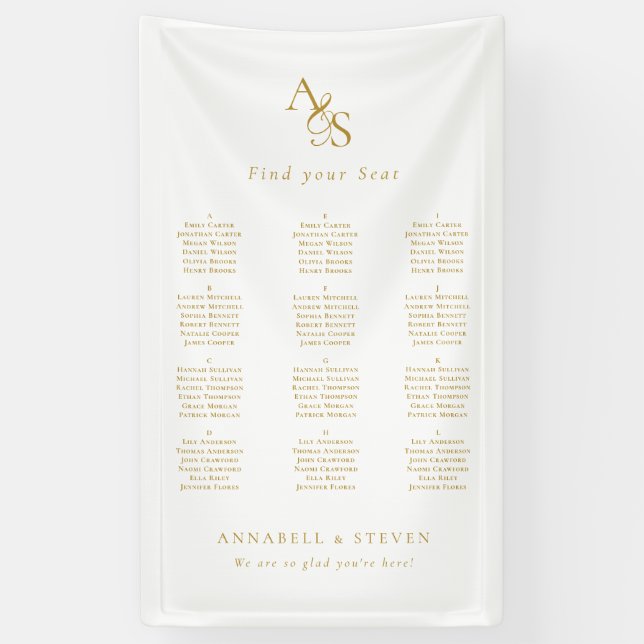 Find Your Seat! Monogram White Wedding Banner (Vertical)