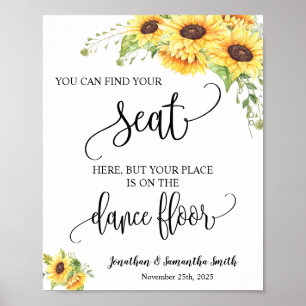 Find your seat sign wedding reception sunflowers