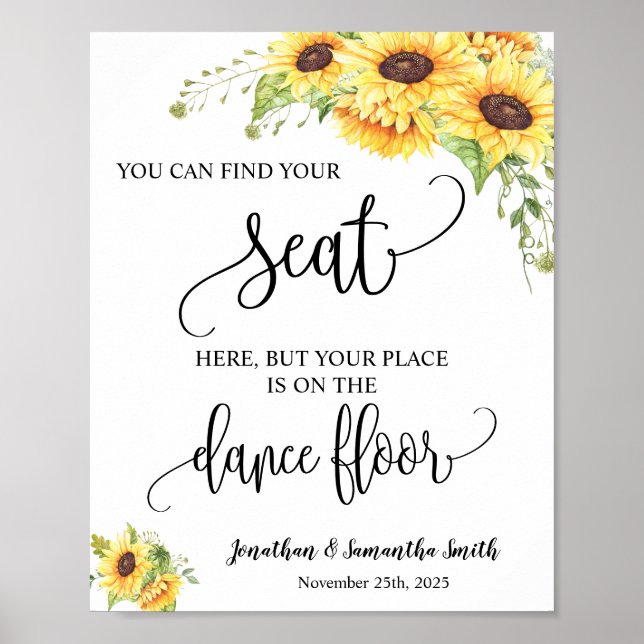 Find your seat sign wedding reception sunflowers (Front)