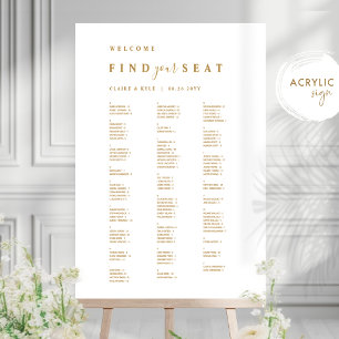 Find Your Seat White and Gold Alphabetical Seating Acrylic Sign