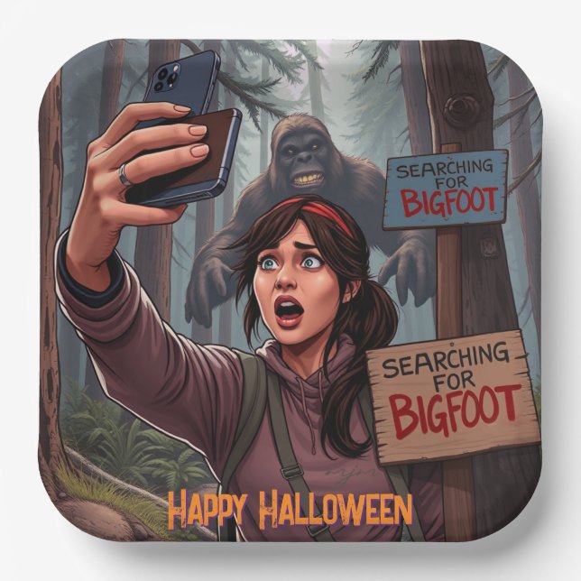 Finding Bigfoot Sasquatch Selfie Paper Plate (Front)