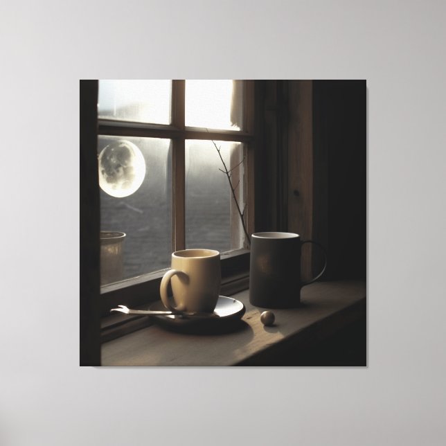 Finding winter tranquillity with coffee and moon.  canvas print (Front)