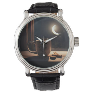 Finding winter tranquillity with coffee and moon. watch