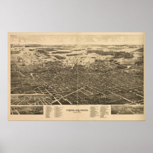 Findlay Ohio 1889 Antique Panoramic Map Poster