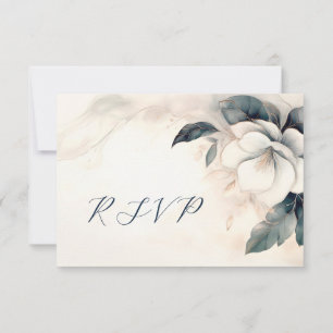 Fine Art 3D Flower Blue Ivory RSVP Card