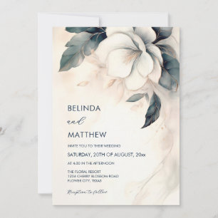Fine Art 3D Flower Ivory Blue Invitation