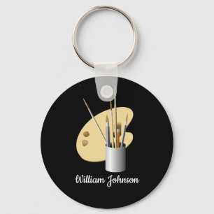 Fine Art Artist Palette and Brushes Personalised Key Ring
