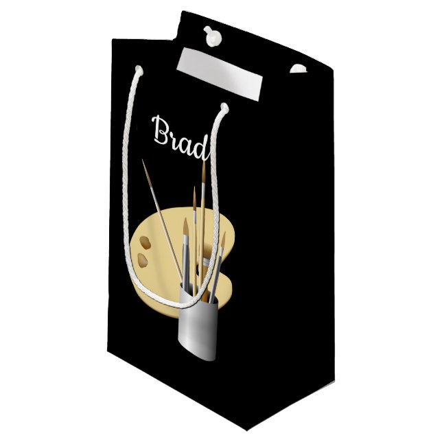 Fine Art Artist Palette and Brushes Personalised Small Gift Bag (Front Angled)