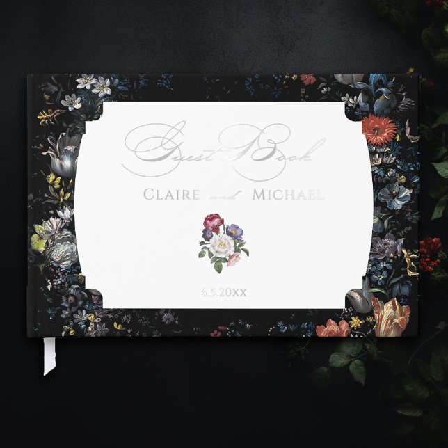 Fine Art Black Floral Calligraphy Guest Book (Creator Uploaded)