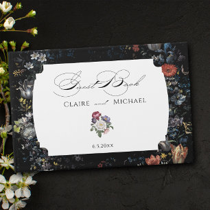 Fine Art Black Floral Calligraphy Guest Book