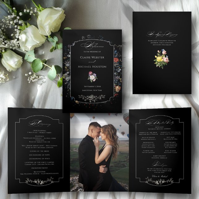 Fine Art Black Floral Calligraphy Tri-Fold Programme (Creator Uploaded)