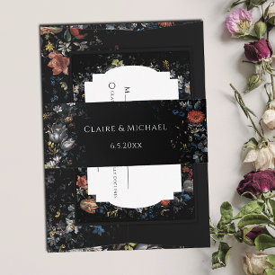 Fine Art Black Floral  Invitation Belly Band